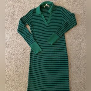 Loft green and navy stripped long dress size S